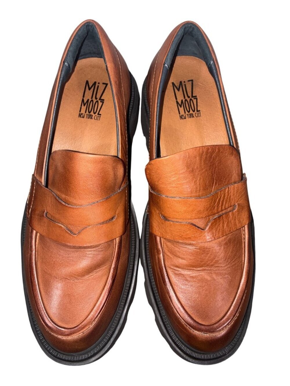 Miz Mooz Toni Womens Brown Leather Platform Loafers Size 38 Made In Portugal